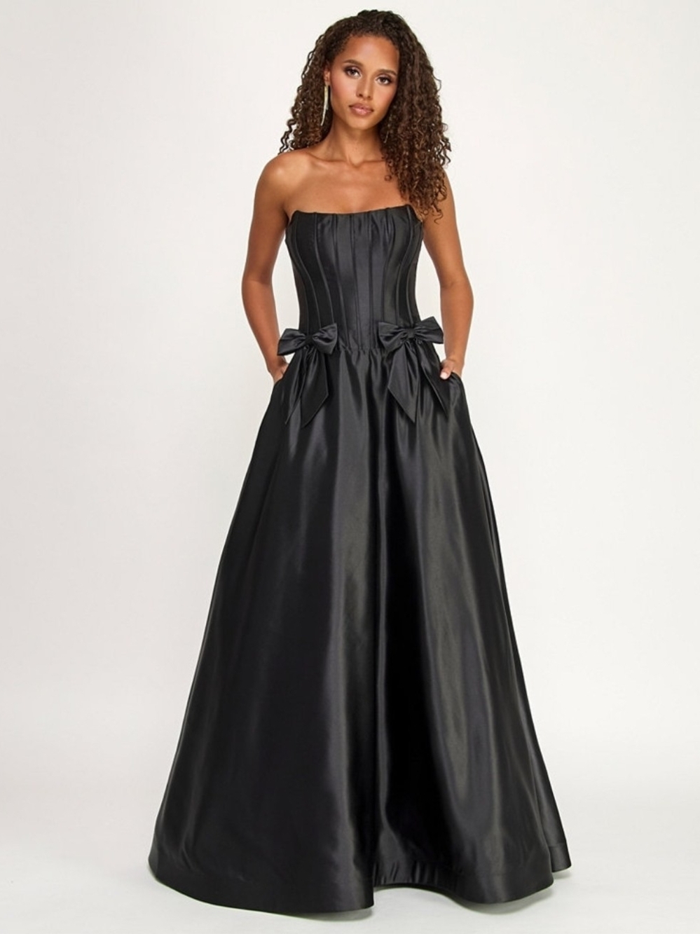 B Darlin Dres Juniors Strapless Satin Ball Gown Waist Bows Corset Bodice Size 2